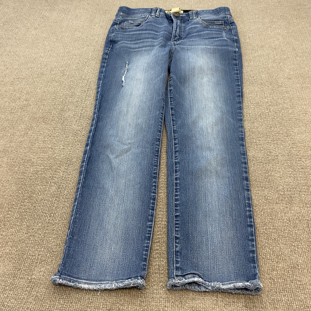 Democracy Ab Technology Straight Jeans Womens 8 Mid Rise Distressed Fringe
